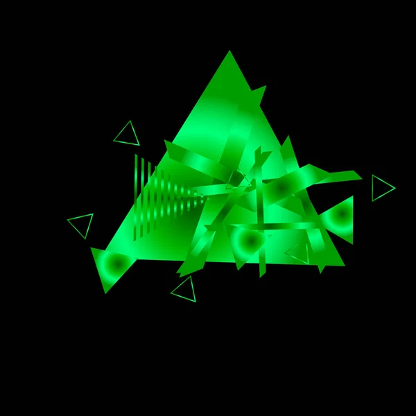 Triângulos Verdes Brilhantes Sobre Fundo Preto — Vetor de Stock