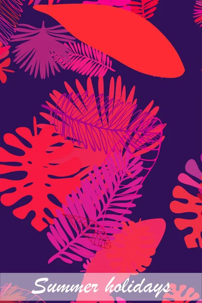 Листя Тропічних Рослин Кольорові Літні Листівки Літні Канікули Векторний Фон — стоковий вектор