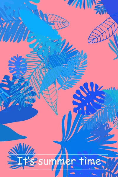 Tropik Bitkilerin Yaprakları Renkli Yaz Kartpostalı Yaz Tatili Vektör Arka — Stok Vektör
