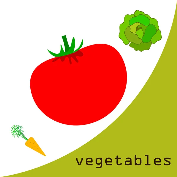 Illustration Simple Tomate Chou Carotte Avec Lettrage — Image vectorielle