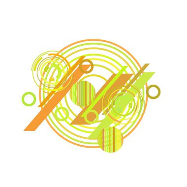 Beyaz arka plan üzerinde çizgiler ilerler eksponsi olan soyut yeşil ve sarı daireler