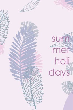 Tropik bitkilerin yaprakları. Renkli yaz kartpostalı, yaz tatili. Vektör arka planı.