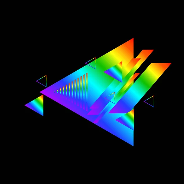 黒い背景にカラフルな三角形を持つ幾何学的パターン — ストックベクタ