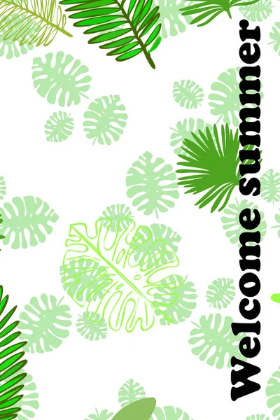 Bladeren Van Tropische Planten Kleur Zomer Briefkaart Zomer Vakantie Vector — Stockvector