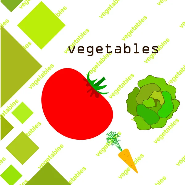 Einfache Illustration Von Tomate Mit Kohl Und Karotte Mit Schriftzug — Stockvektor