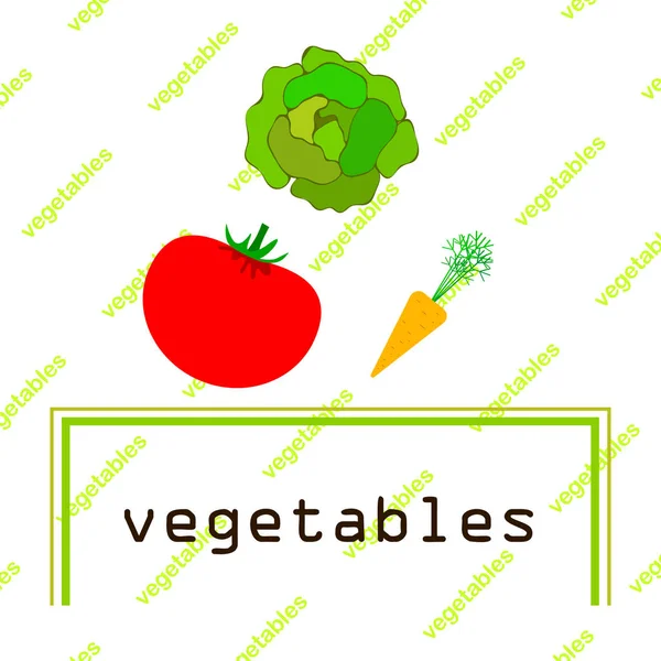 Ilustración Simple Tomate Con Col Zanahoria Con Letras — Vector de stock