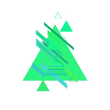 Beyaz arka planda mavi ve yeşil renklerde soyut üçgenler