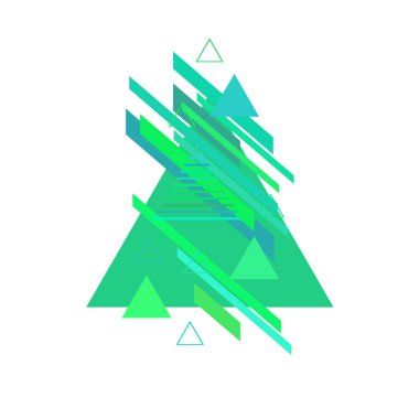 Beyaz arka planda mavi ve yeşil renklerde soyut üçgenler