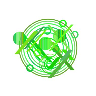 Beyaz arka plan üzerinde soyut yeşil daireler ve çizgiler