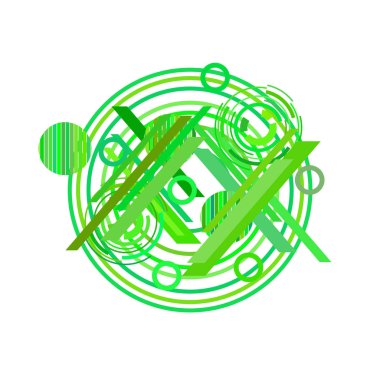 Beyaz arka plan üzerinde soyut yeşil daireler ve çizgiler