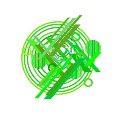 Beyaz arka plan üzerinde soyut yeşil daireler ve çizgiler