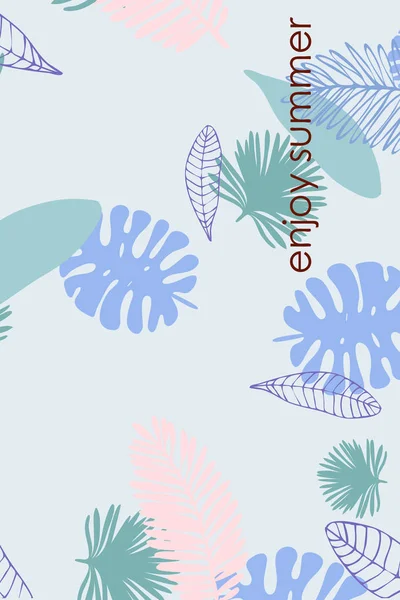 Blätter Tropischer Pflanzen Farb Sommerpostkarte Sommerferien Vektorhintergrund — Stockvektor