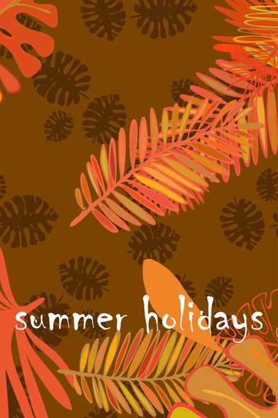 Foglie Piante Tropicali Cartolina Estiva Colori Vacanze Estive Sfondo Vettoriale — Vettoriale Stock
