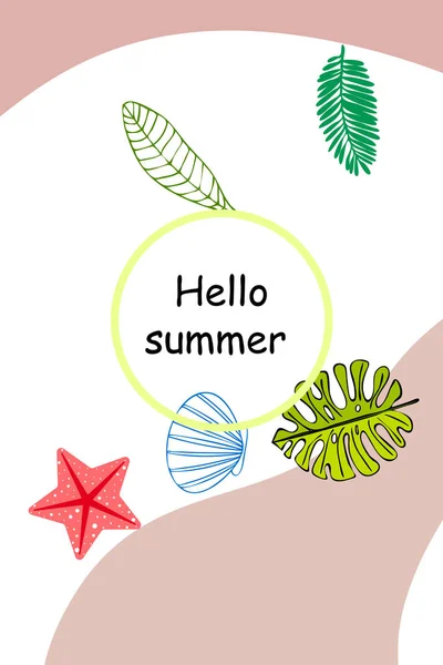 Létě Odpočívej Starfish Seašell Listy Tropických Rostlin Vektorové Pozadí — Stockový vektor