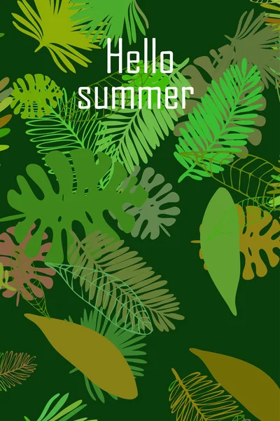 Bladeren Van Tropische Planten Kleur Zomer Briefkaart Zomer Vakantie Vector — Stockvector