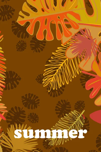 Hojas Plantas Tropicales Color Postal Verano Vacaciones Verano Fondo Vectorial — Vector de stock