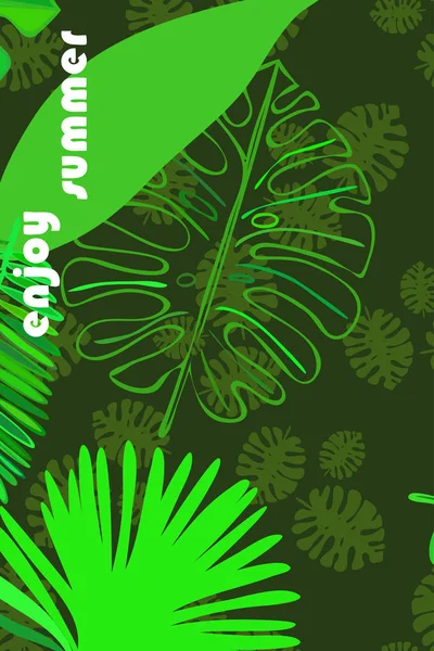 Bladeren Van Tropische Planten Kleur Zomer Briefkaart Zomer Vakantie Vector — Stockvector