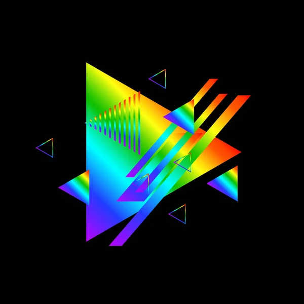 Pola Geometris Dengan Segitiga Warna Warni Pada Latar Belakang Hitam - Stok Vektor