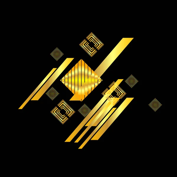Geometryczny Wzór Złotymi Rhombusami Czarnym Ilustracja Wektorowa — Wektor stockowy