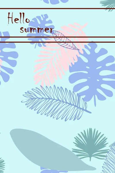 Feuilles Plantes Tropicales Carte Postale Été Couleur Vacances Été Fond — Image vectorielle
