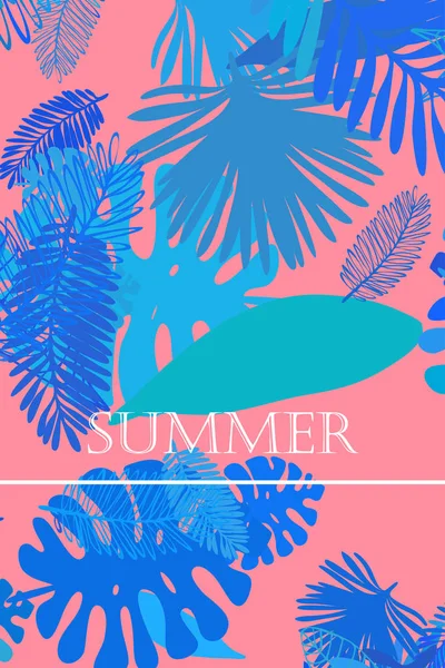 Leaves Tropical Plants Color Summer Postcard Summer Vacation Vector Background — Stock Vector