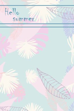 Tropik bitkilerin yaprakları. Renkli yaz kartpostalı, yaz tatili. Vektör arka planı.