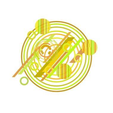 Beyaz arka plan üzerinde çizgiler ilerler eksponsi olan soyut yeşil ve sarı daireler