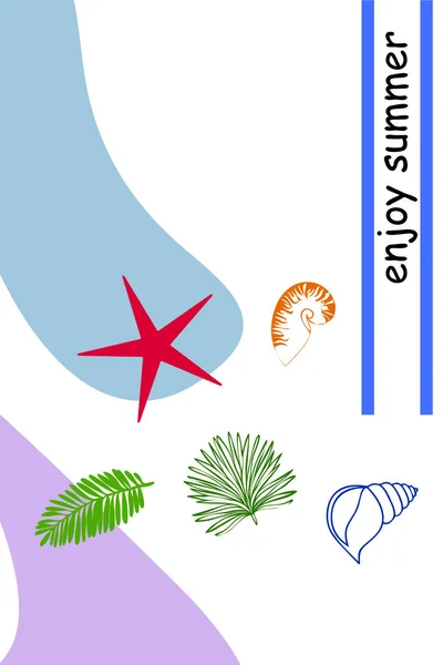 Descanso Estrella Mar Concha Marina Hojas Plantas Tropicales Fondo Vectorial — Vector de stock