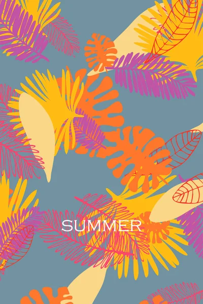 Leaves Tropical Plants Color Summer Postcard Summer Vacation Vector Background — Stock Vector