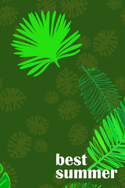 Folhas Plantas Tropicais Cor Cartão Postal Verão Férias Verão Fundo — Vetor de Stock