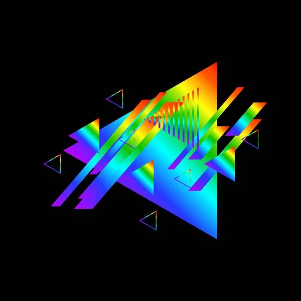 黒い背景にカラフルな三角形を持つ幾何学的パターン — ストックベクタ