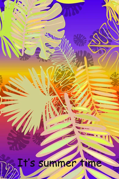 Feuilles Plantes Tropicales Carte Postale Été Couleur Vacances Été Fond — Image vectorielle