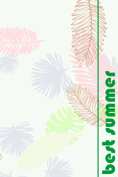 Hojas Plantas Tropicales Color Postal Verano Vacaciones Verano Fondo Vectorial — Vector de stock