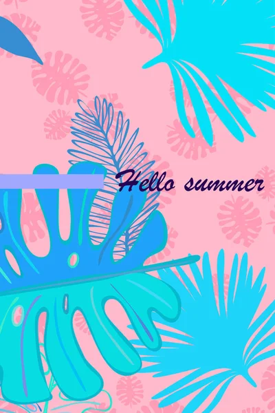 Hojas Plantas Tropicales Color Postal Verano Vacaciones Verano Fondo Vectorial — Vector de stock