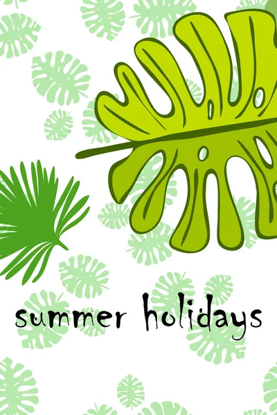 Hojas Plantas Tropicales Color Postal Verano Vacaciones Verano Fondo Vectorial — Vector de stock