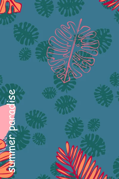 Hojas Plantas Tropicales Color Postal Verano Vacaciones Verano Fondo Vectorial — Vector de stock