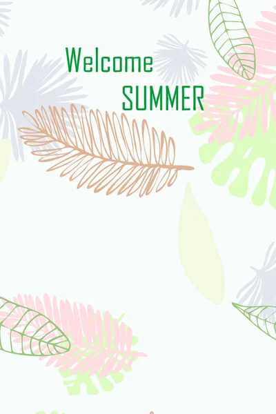 Bladeren Van Tropische Planten Kleur Zomer Briefkaart Zomer Vakantie Vector — Stockvector