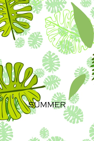 Bladeren Van Tropische Planten Kleur Zomer Briefkaart Zomer Vakantie Vector — Stockvector