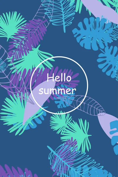 Leaves Tropical Plants Color Summer Postcard Summer Vacation Vector Background — Stock Vector