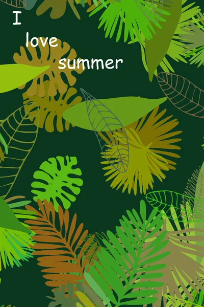 Bladeren Van Tropische Planten Kleur Zomer Briefkaart Zomer Vakantie Vector — Stockvector