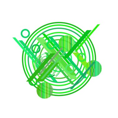 Beyaz arka plan üzerinde soyut yeşil daireler ve çizgiler