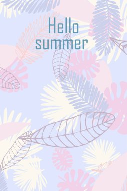 Tropik bitkilerin yaprakları. Renkli yaz kartpostalı, yaz tatili. Vektör arka planı.