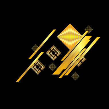 Siyah üzerine altın eşkenar dörtgenli geometrik desen, vektör çizimi