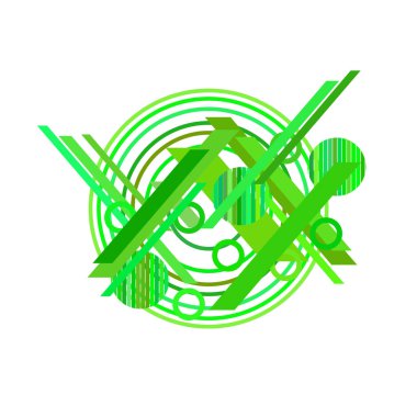 Beyaz arka plan üzerinde soyut yeşil daireler ve çizgiler