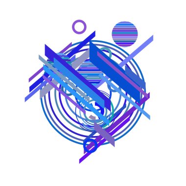 Beyaz arka planda mavi ve leylak renklerde soyut daireler