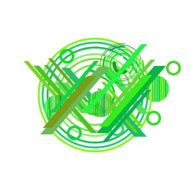 Beyaz arka plan üzerinde soyut yeşil daireler ve çizgiler