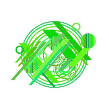 Beyaz arka plan üzerinde soyut yeşil daireler ve çizgiler