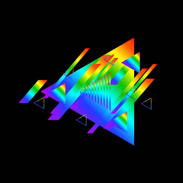 Siyah Arka Plan Üzerinde Renkli Üçgenler Ile Geometrik Desen — Stok Vektör