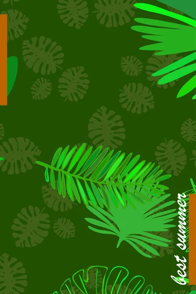 Löv Tropiska Växter Färg Sommar Vykort Sommarlov Vektor Bakgrund — Stock vektor