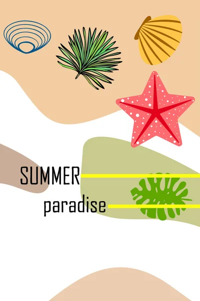 Descanso Estrella Mar Concha Marina Hojas Plantas Tropicales Fondo Vectorial — Archivo Imágenes Vectoriales